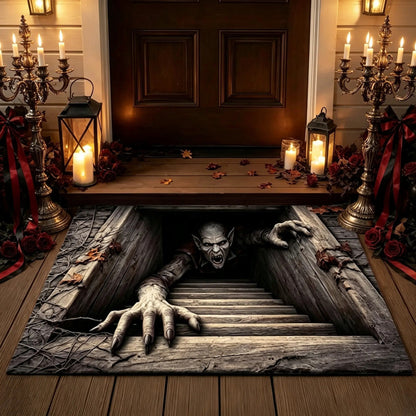 🎃 Spooky Halloween Entryway Mat with 3D Skull and Creepy Clown Design 👻