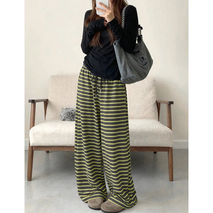 Womens Wide Leg Striped Barrel Pants Casual Loose Vintage Trousers with Pockets Oversized 2026