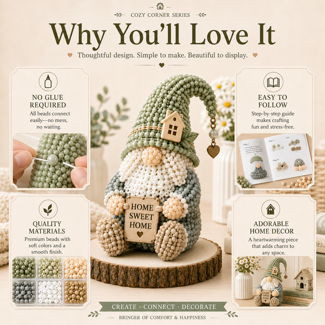 ✨ Sweet Home Gnome DIY Bead Kit | 💕Cozy Corner Series-🏡 Country Gnome