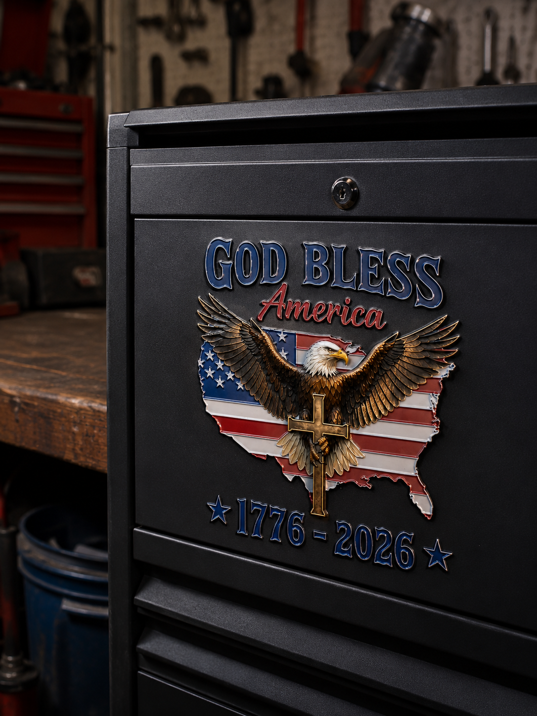 🇺🇸 God Bless America 1776–2026 Metal Car Emblem