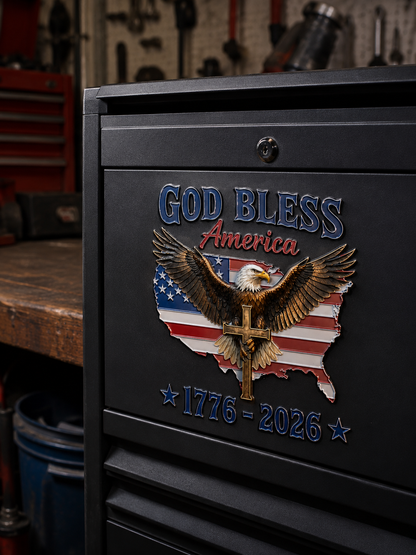 🇺🇸 God Bless America 1776–2026 Metal Car Emblem