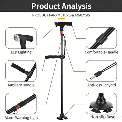 Adjustable smart folding cane with LED light 🦯💡