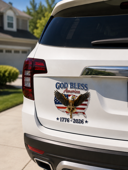 🇺🇸 God Bless America 1776–2026 Metal Car Emblem