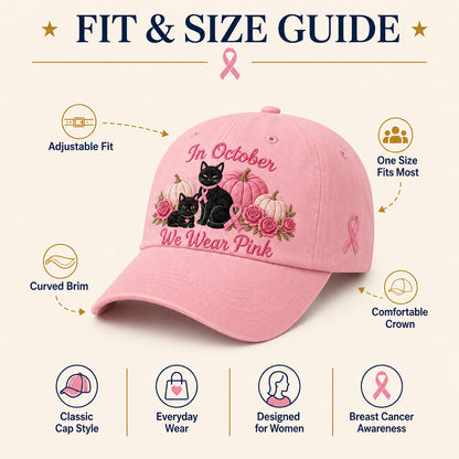 Women's 3D Embroidered Pink Ribbon Cat Hat – Breast Cancer Awareness Month Support, Strength & Hope Cap