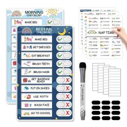 🧒👧2-in-1 Kids Magnetic Routine Chart Set (22 Pieces) | Bedtime & Morning Visual Schedule for Toddlers