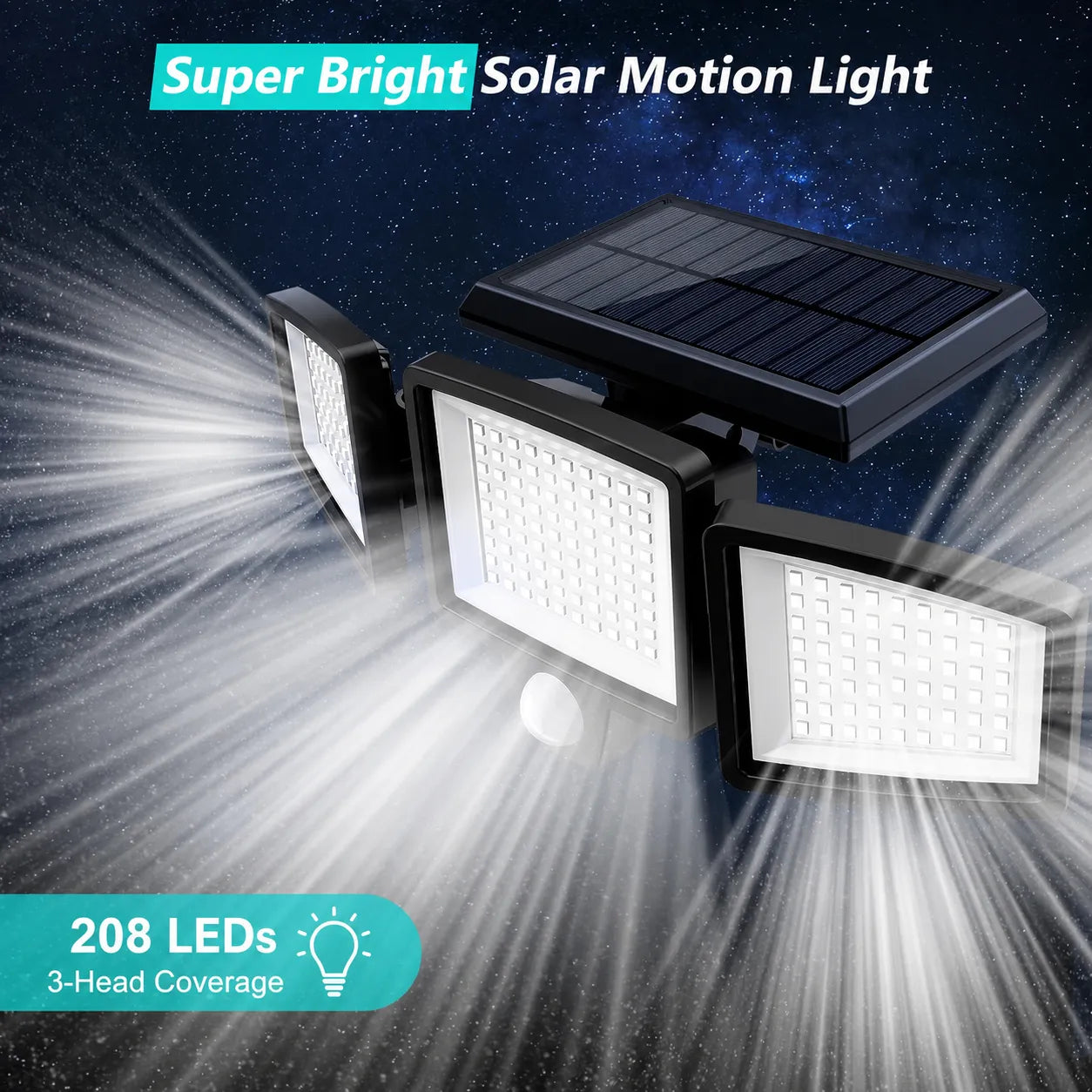 Foldable 3-Head Solar Motion Security Light with Remote