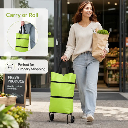 【10inch*18inch】Foldable Shopping Trolley Bag with Wheels, Portable Reusable Grocery Tote, Lightweight Rolling Shopping Cart Bag with Carry Handles for Supermarket, Travel, Laundry and Daily Use