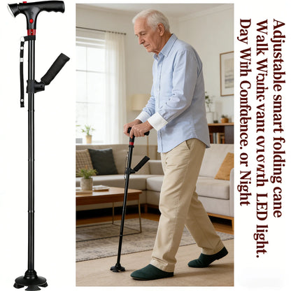 Adjustable smart folding cane with LED light 🦯💡