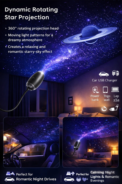 🚗USB Car Roof Star Projector Night Light with 360° Rotation & Flexible Gooseneck 🌟