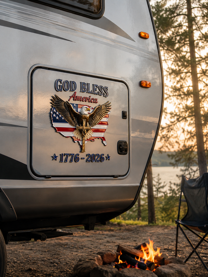 🇺🇸 God Bless America 1776–2026 Metal Car Emblem