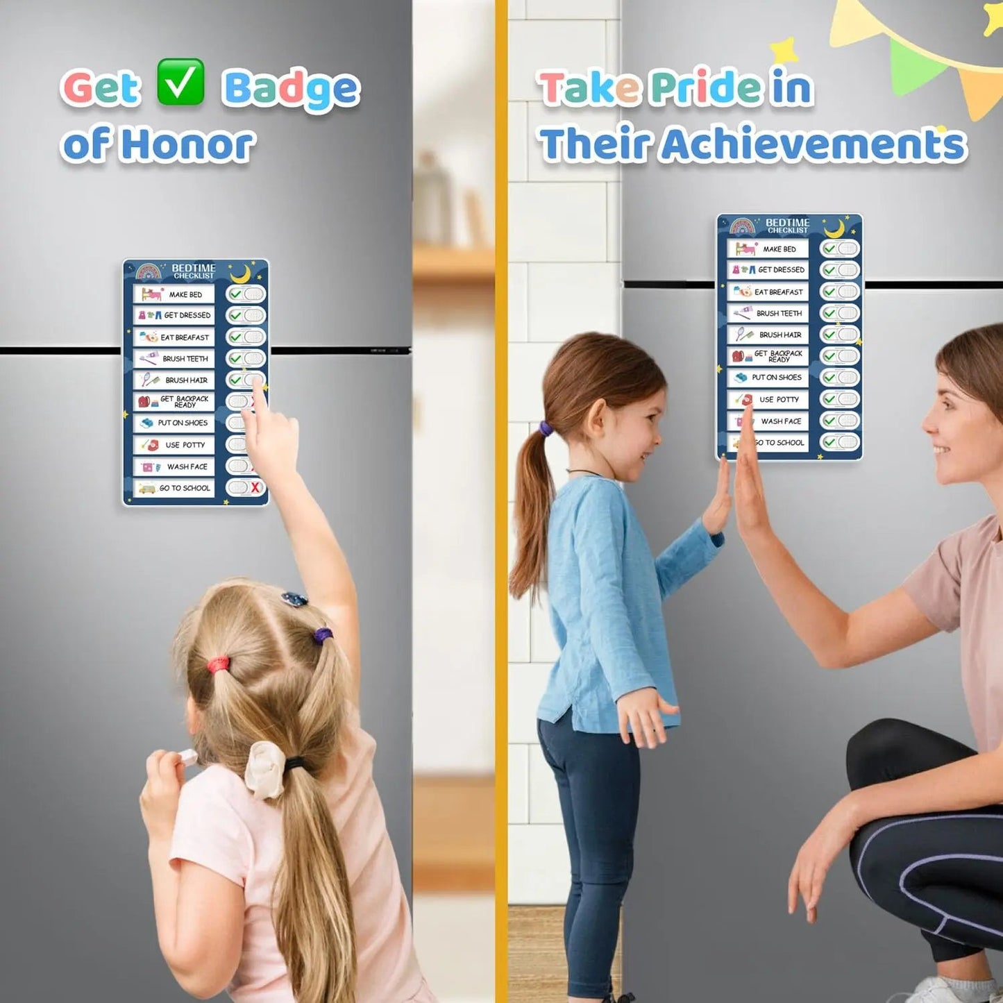 🧒👧2-in-1 Kids Magnetic Routine Chart Set (22 Pieces) | Bedtime & Morning Visual Schedule for Toddlers