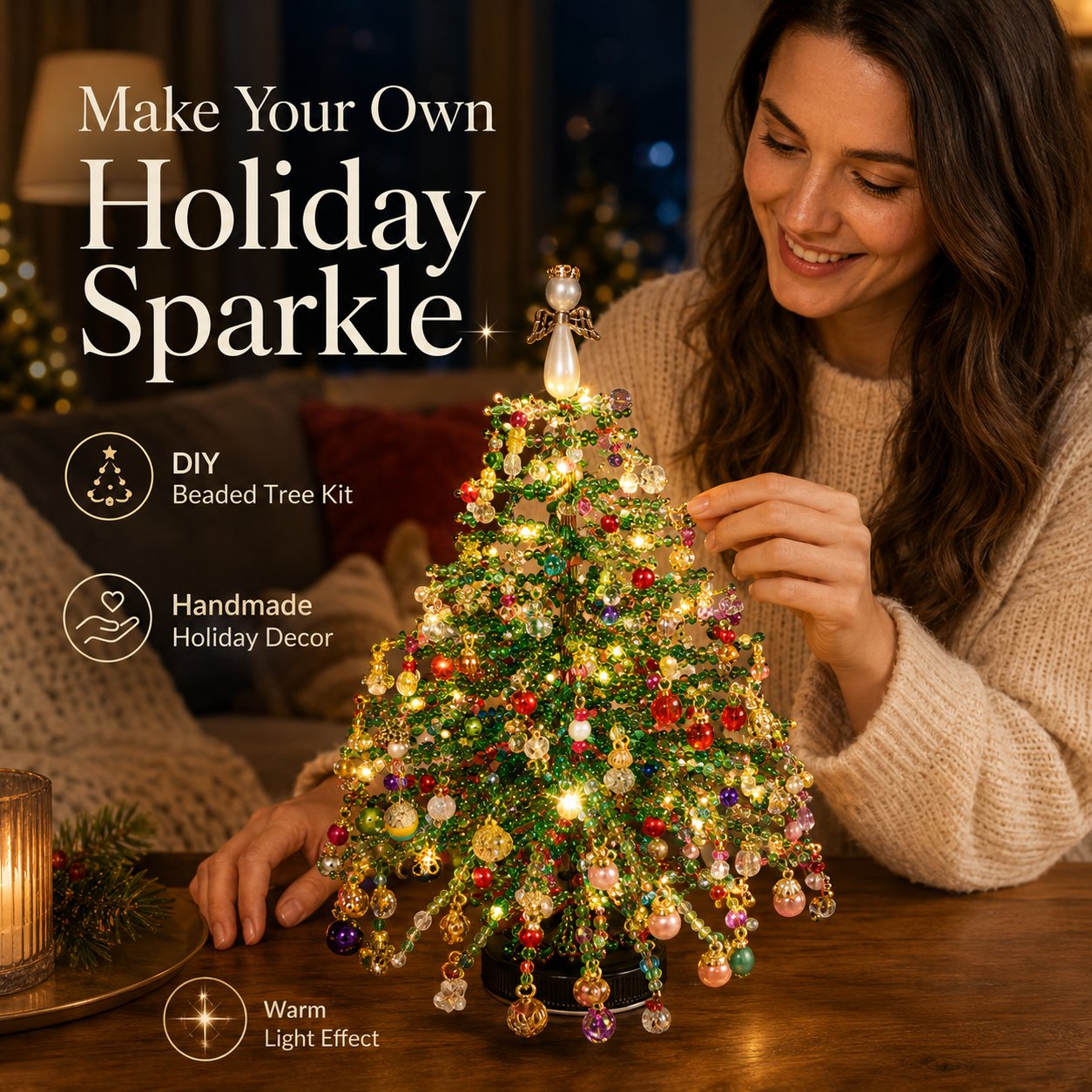 🔥🎁🎄✨ DIY Beaded Christmas Tree Kit – 🎅Create Your Own Sparkling Holiday Decoration