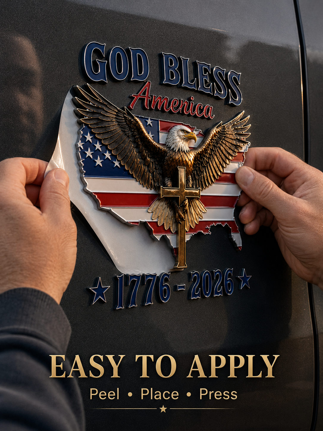 🇺🇸 God Bless America 1776–2026 Metal Car Emblem