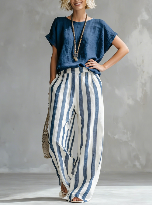 Cozy Loose-fit Striped Cotton-linen Two-piece Set ✨Plus Size Friendly XS-4XL
